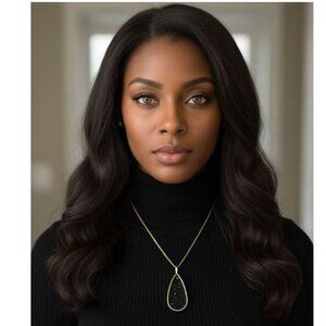 NECKLACE - black teardrop medallion - slight sparkle